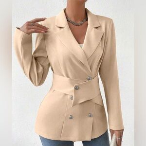 Women’s Lapel Neck Double Breasted Belted Blazer